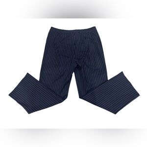 St John Pants Women 10 Navy Blue White Striped Wool Blend Wide Leg Trousers